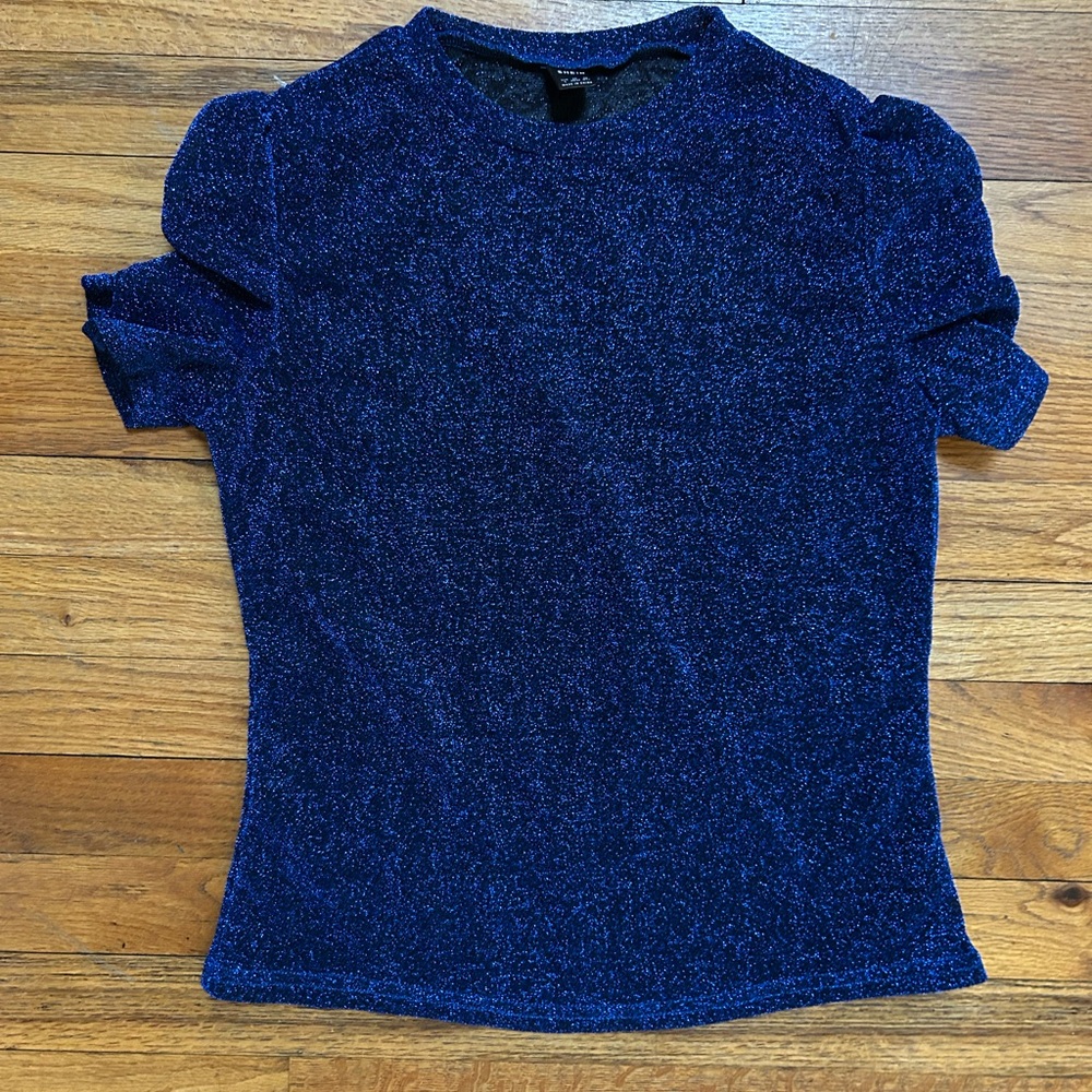 SHEIN Navy Glitter Short Sleeve Top